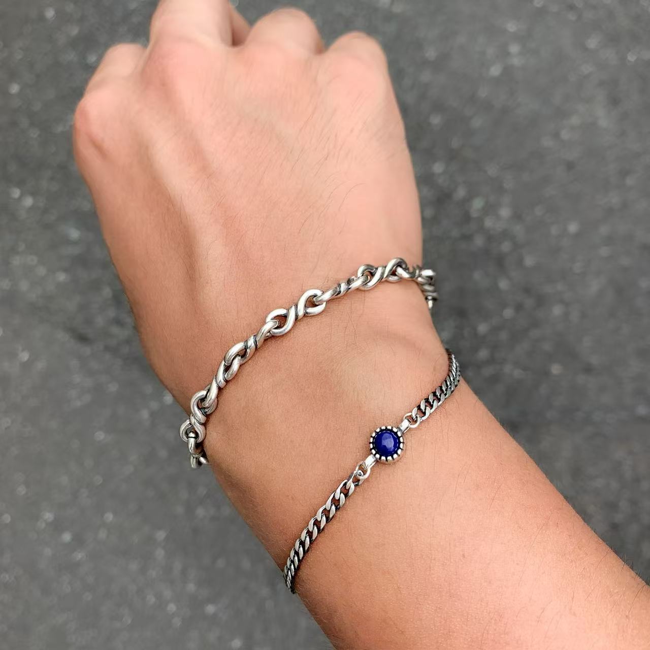 ［即日発送］SV925 Lapis Chain ブレスレット -Deep Blue-